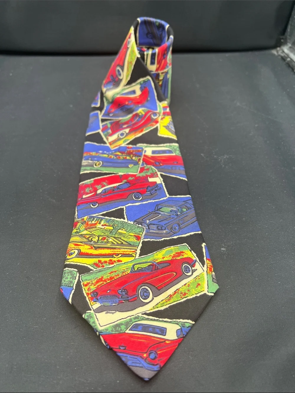 Dolce & Gabbana Black Tie with Multicolor Vintage Car Print Pin up girl necktie
